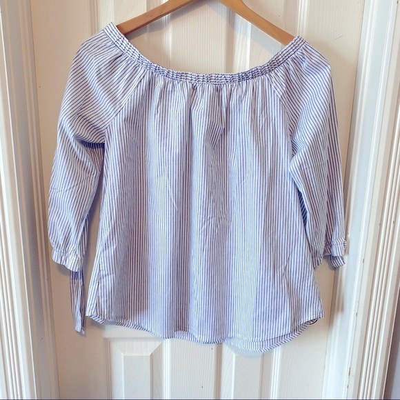 Potters Pot - women’s striped off shoulder top with tie at wrist. Size medium - Picture 4 of 11